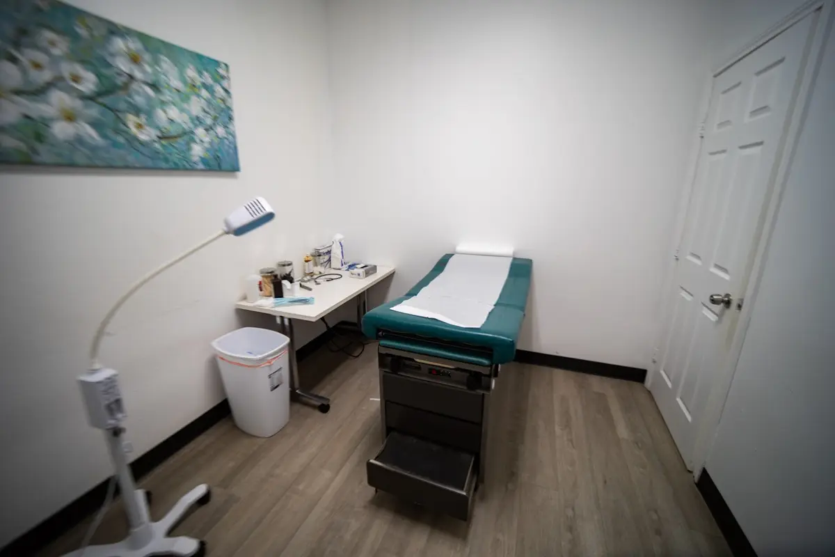 Waiting area at Clinica San Miguel, Greenspoint, Houston