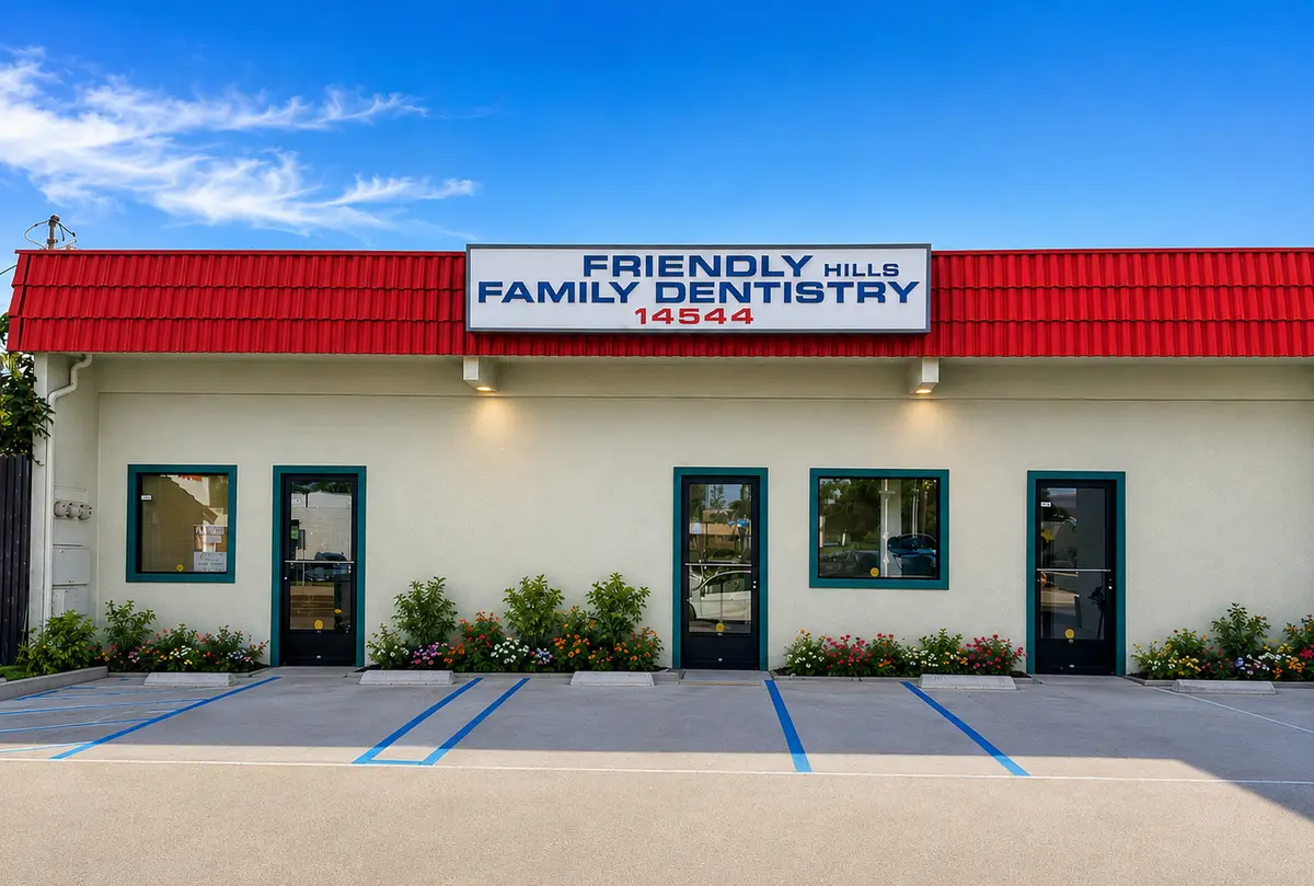 Front entrance of Friendly Hills Family Dentistry, Whittier, Whittier